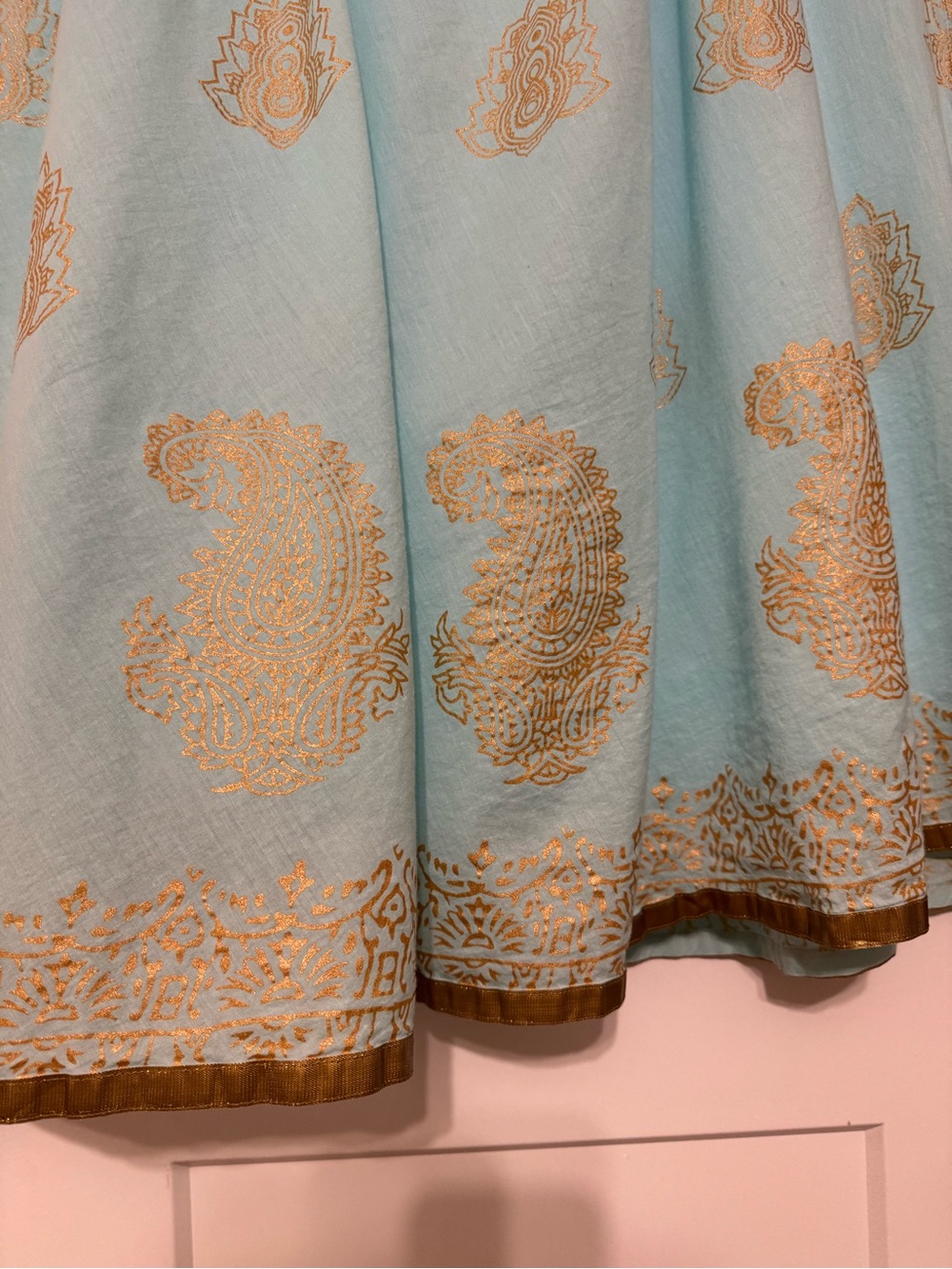Soft Surroundings Blue Gold Metallic Block Print Cotton Maxi Skirt Womens Medium - Picture 4 of 5